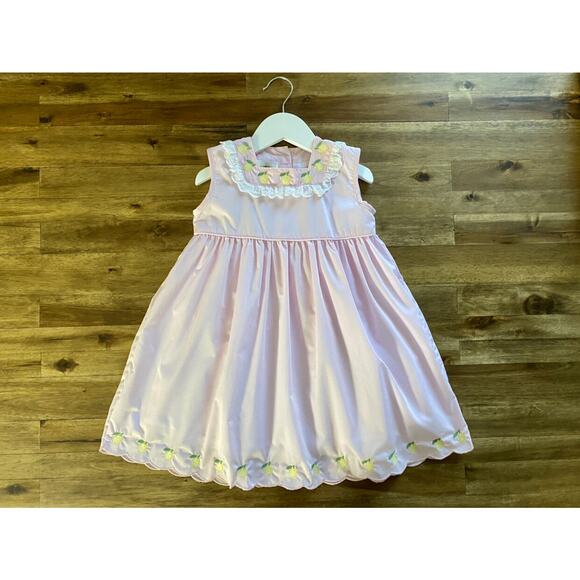 The Oaks Apparel Lulu Pink Yellow Embroidered Lemons Sleeveless Lace Dress 4 - Picture 3 of 7